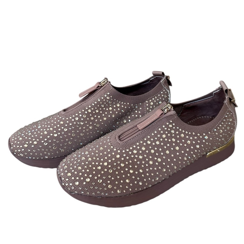 Kenneth Cole Reaction Cameron Jewel Zip Jogger Slip on Sneaker Beige 9.5 EUC